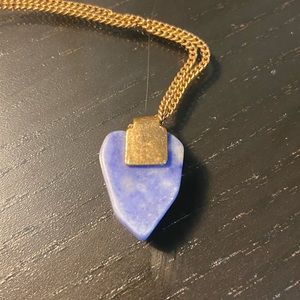 Gold & Natural Blue Stone Long Necklace